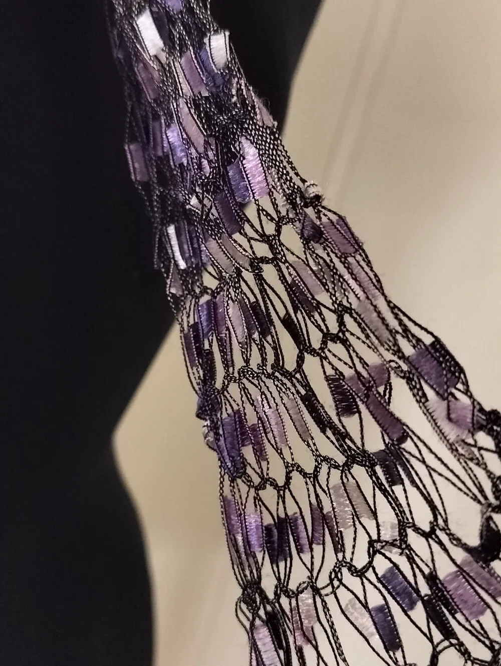 Beaded Knit Scarf Necklace in Deep Purple